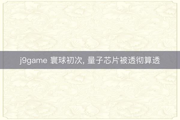 j9game 寰球初次, 量子芯片被透彻算透