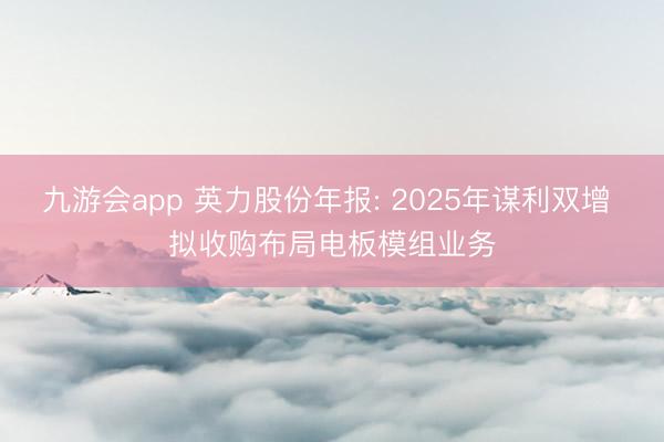 九游会app 英力股份年报: 2025年谋利双增 拟收购布局电板模组业务