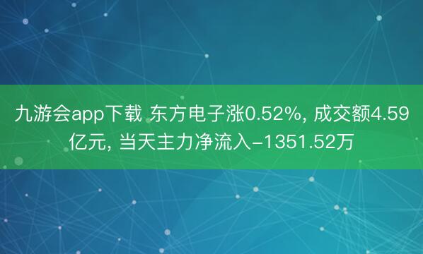 九游会app下载 东方电子涨0.52%， 成交额4.59亿元， 当天主力净流入-1351.52万